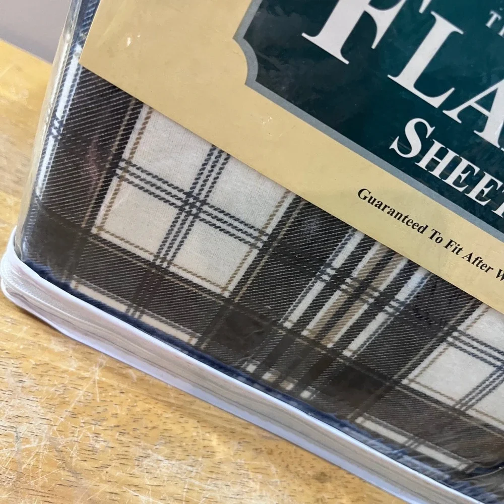 Piedmont Home Textile Vtg Twin Flannel Sheet Set 3pc Plaid Cotton Brown Tan